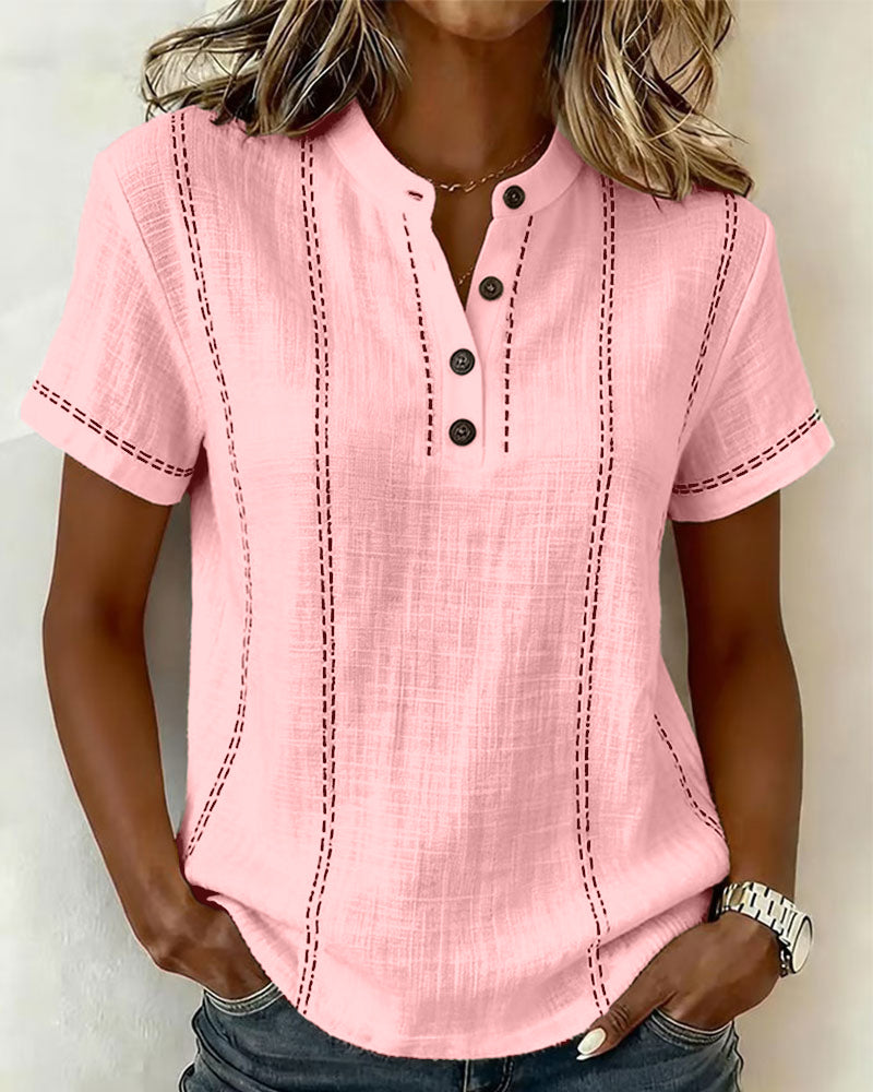 Linda | Casual Button V-Neck T-Shirt