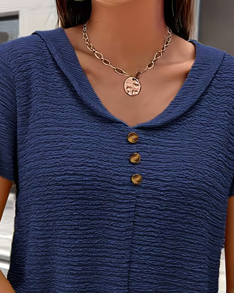 Barbara|Collar T-Shirt with Buttons