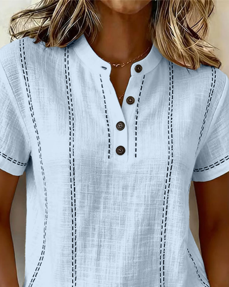 Linda | Casual Button V-Neck T-Shirt