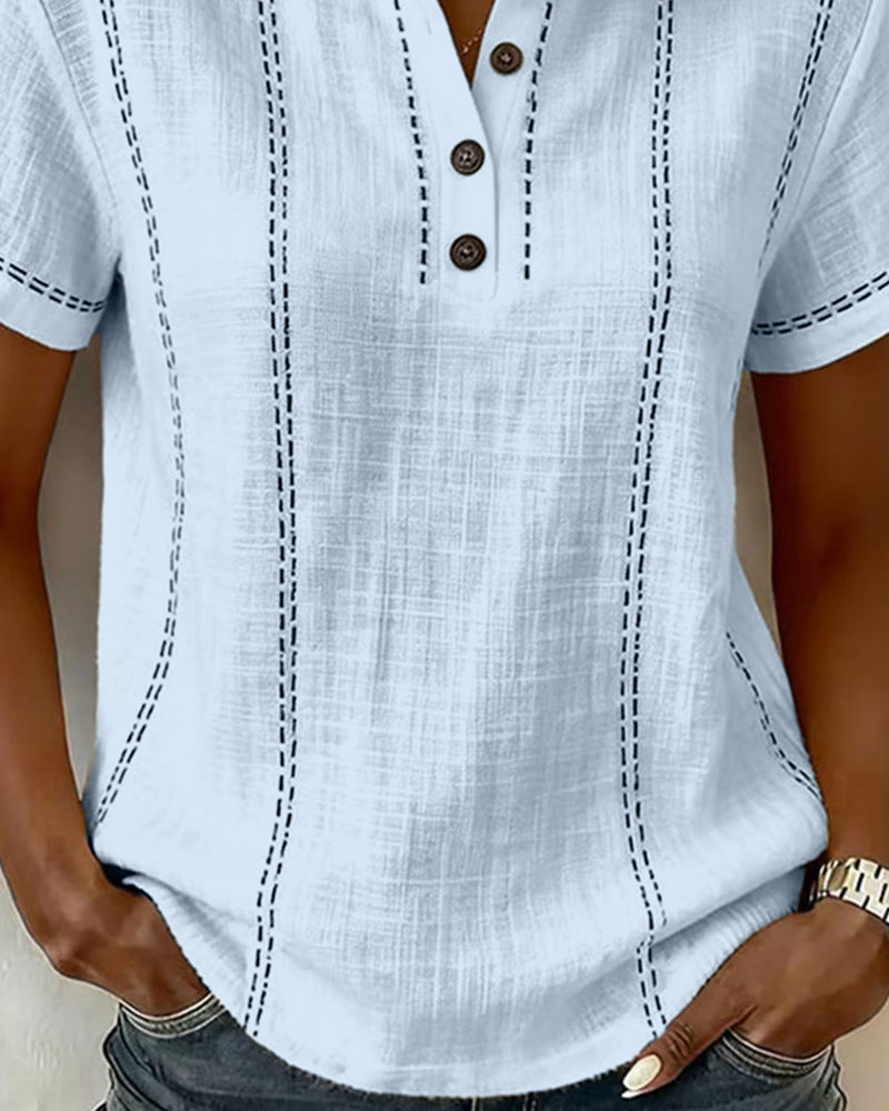 Linda | Casual Button V-Neck T-Shirt