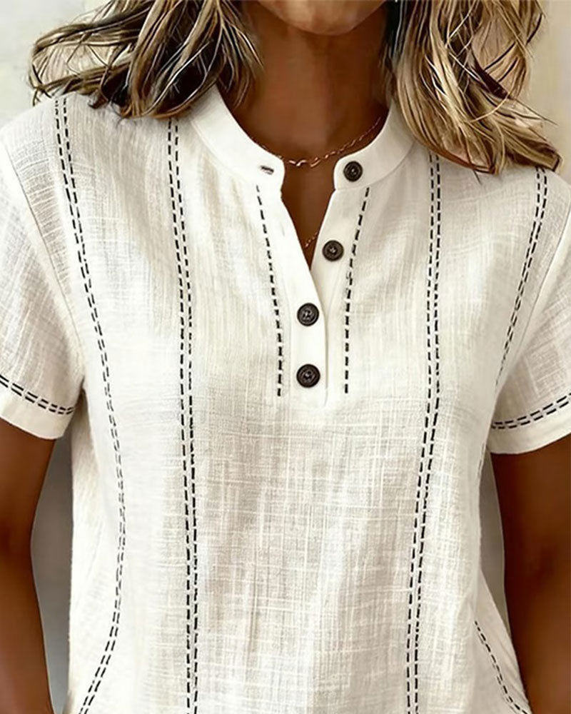 Linda | Casual Button V-Neck T-Shirt