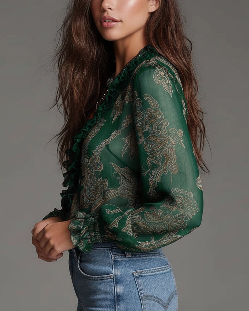 Demi | Zip Ruffled Retro Blouse