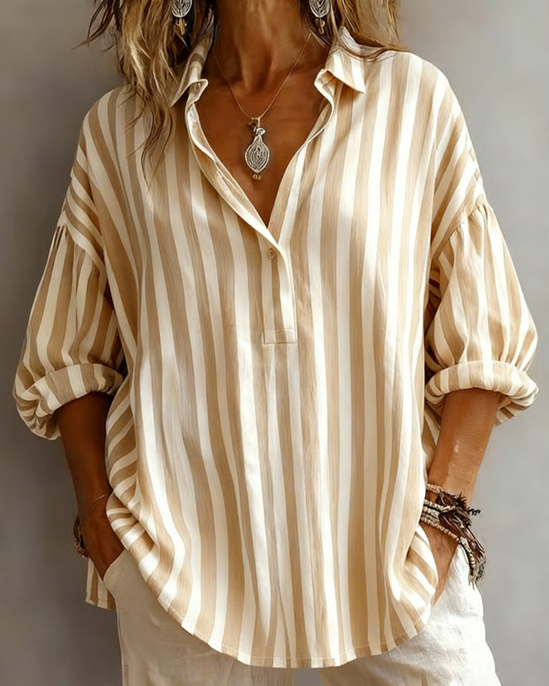 Deborah | Wide Striped Blouse with Collar